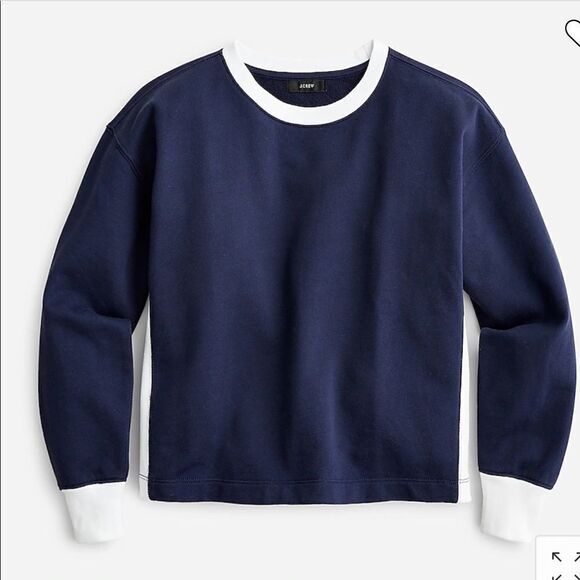 NWT J CREW-University terry cropped crewneck sweatshirt Size Medium Navy/White - Picture 1 of 3